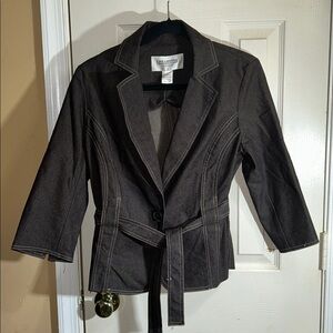 Linea Donna Washed Black (Gray) Tailored Blazer with Belted Waist